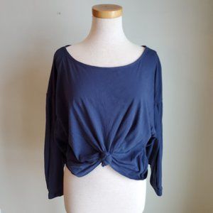 T.la Navy Blue Long Sleeve Boat Neck Tie Front Top